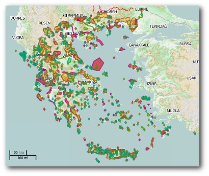 Χάρτης της Ελλάδας με τους τόπους.